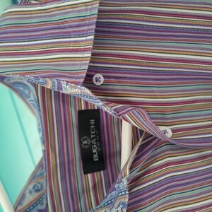 Bugatchi Purple and Blue Casual Button Down Shirt